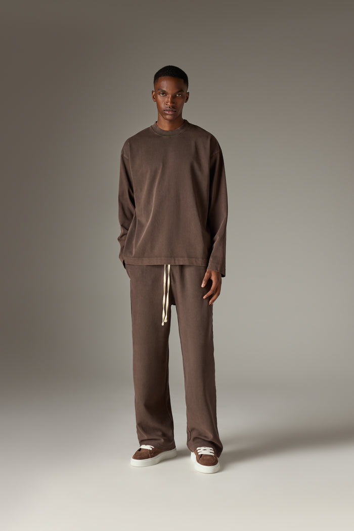 WASHED LONG SLEEVE T-SHIRT - BROWN