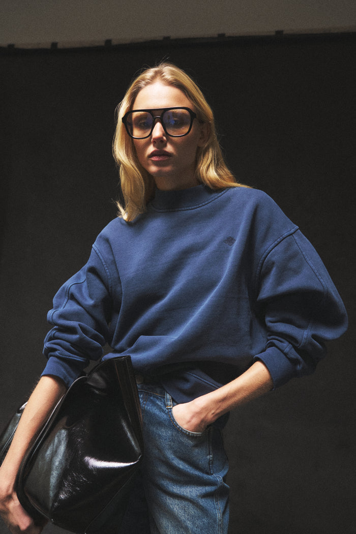 WASHED MOCK NECK SWEATSHIRT - DARK NAVY
