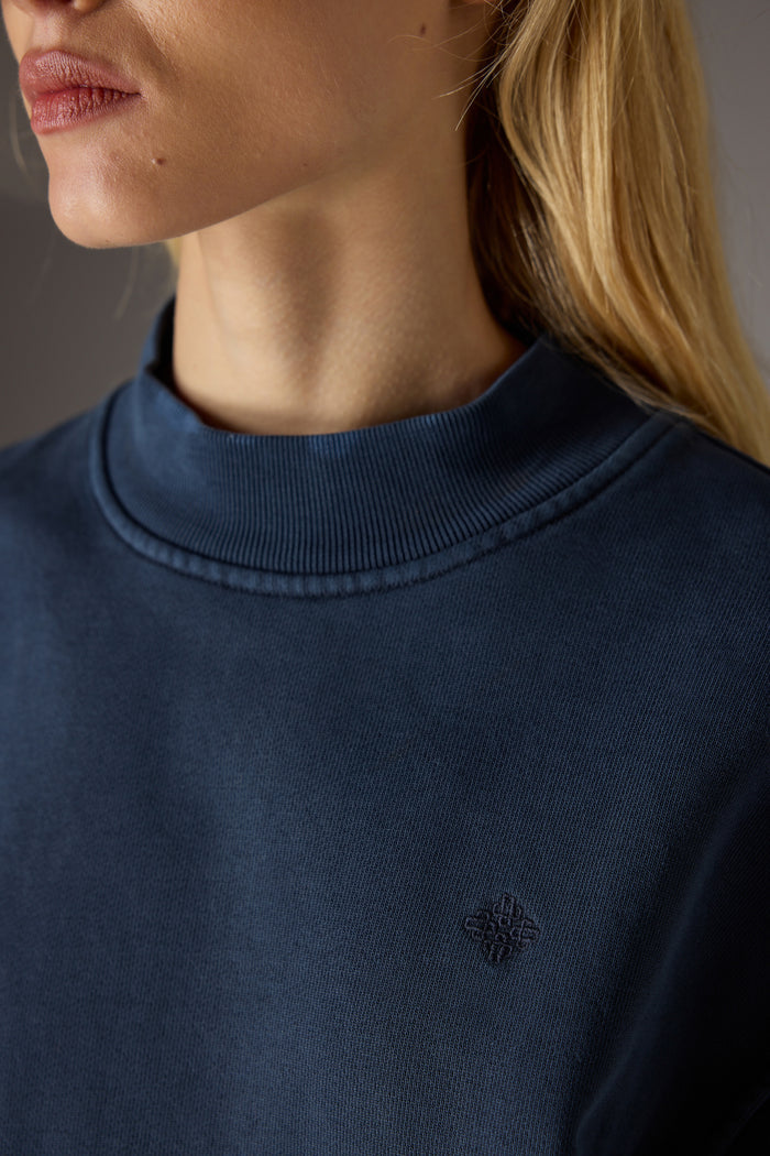 WASHED MOCK NECK SWEATSHIRT - DARK NAVY
