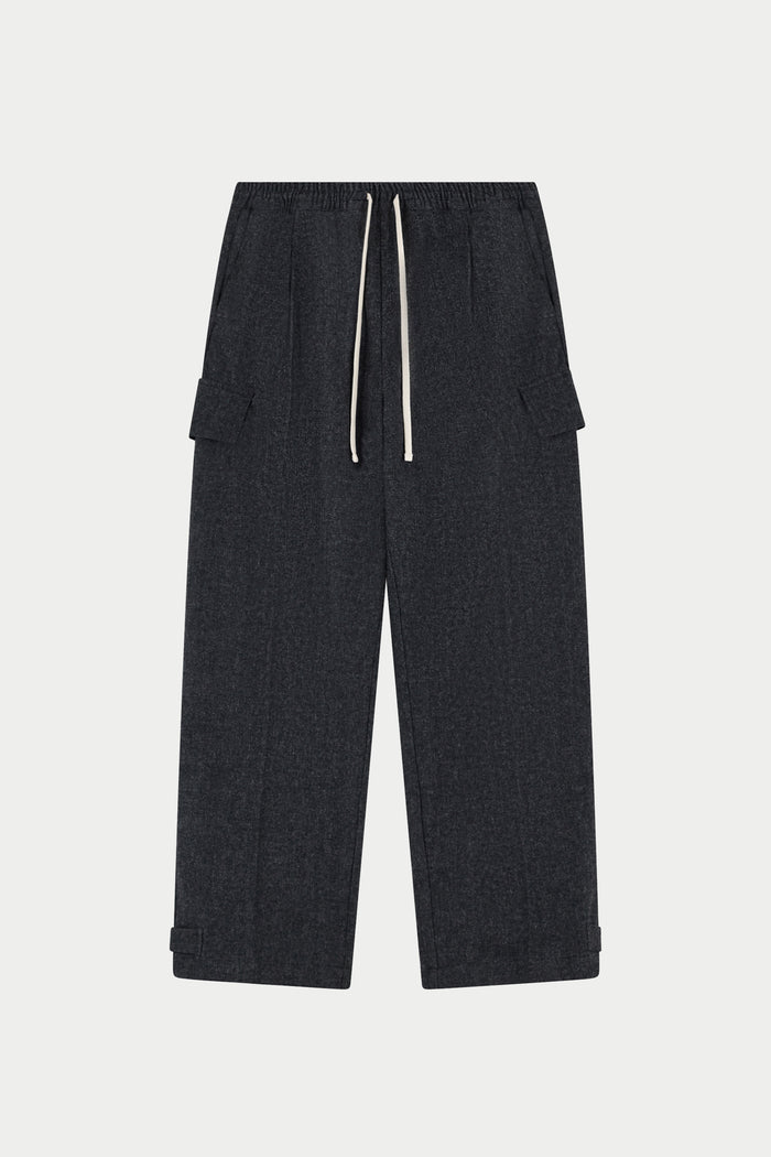 WIDE LEG HERRINGBONE TROUSERS - CHARCOAL