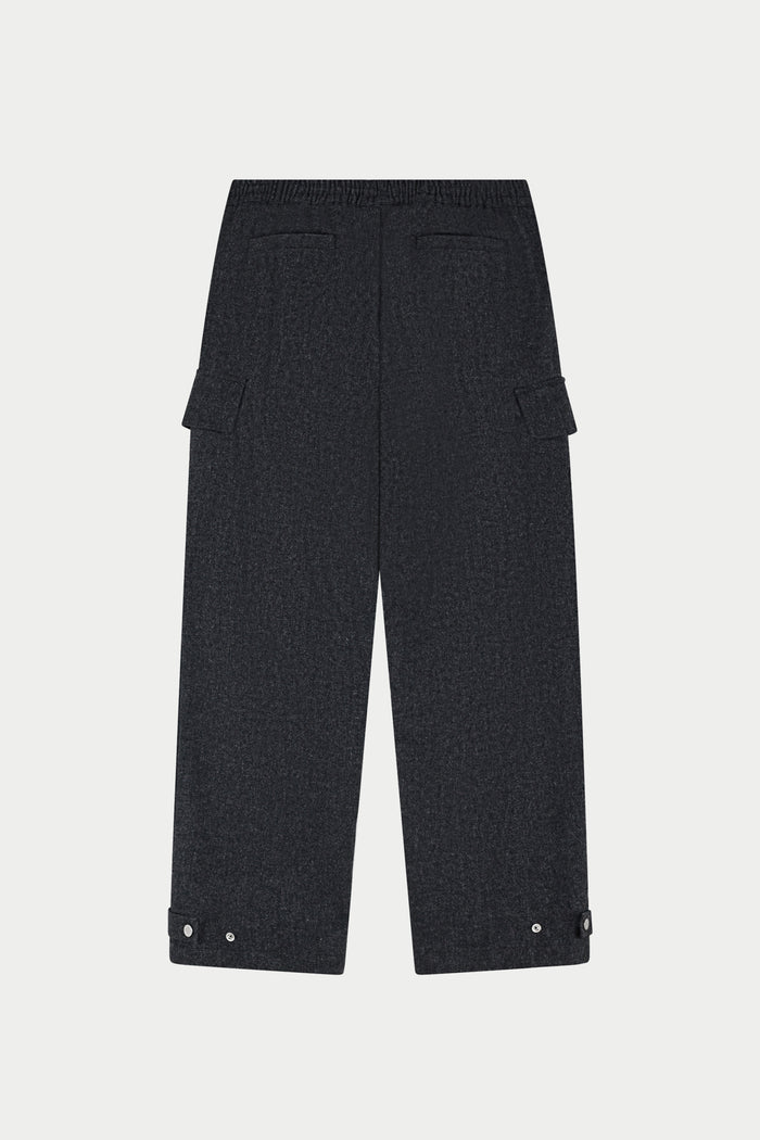 WIDE LEG HERRINGBONE TROUSERS - CHARCOAL