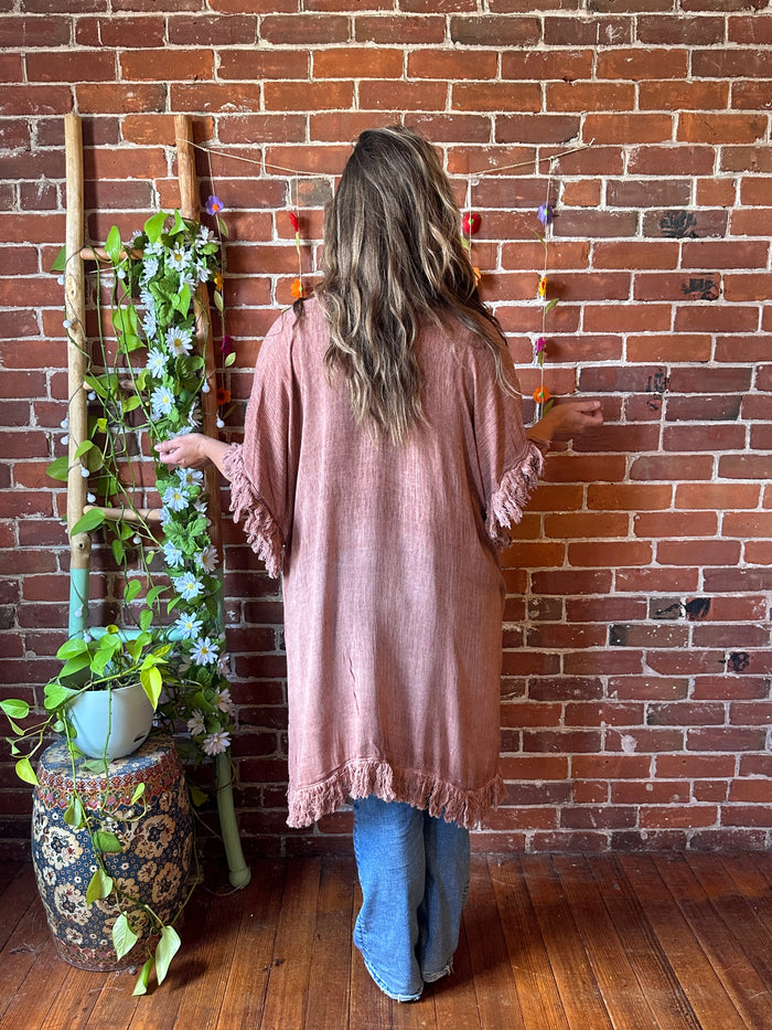 Wild Honey 100% Cotton Gauze Boho Fringe Kimono Layer - Multiple Colors Available