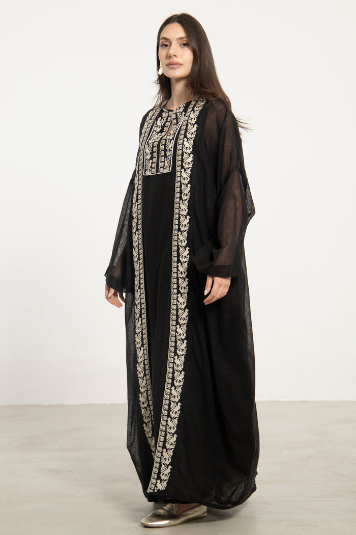 Yafa Linen Hand Stitched Black Set