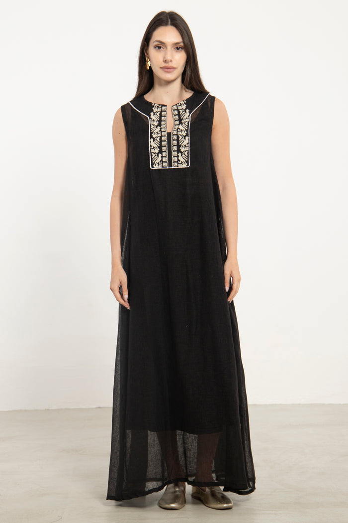 Yafa Linen Hand Stitched Black Set